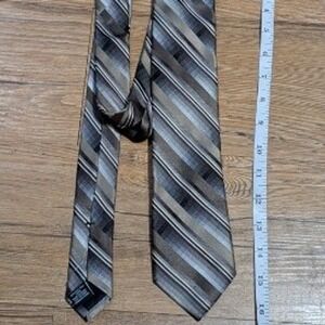 Van Heusen Mens Silk Necktie Grey Brown White Diagonal Striped Classic Tie